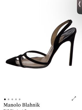 Manolo Blahnik Black Pointed Mesh Slingback Stiletto